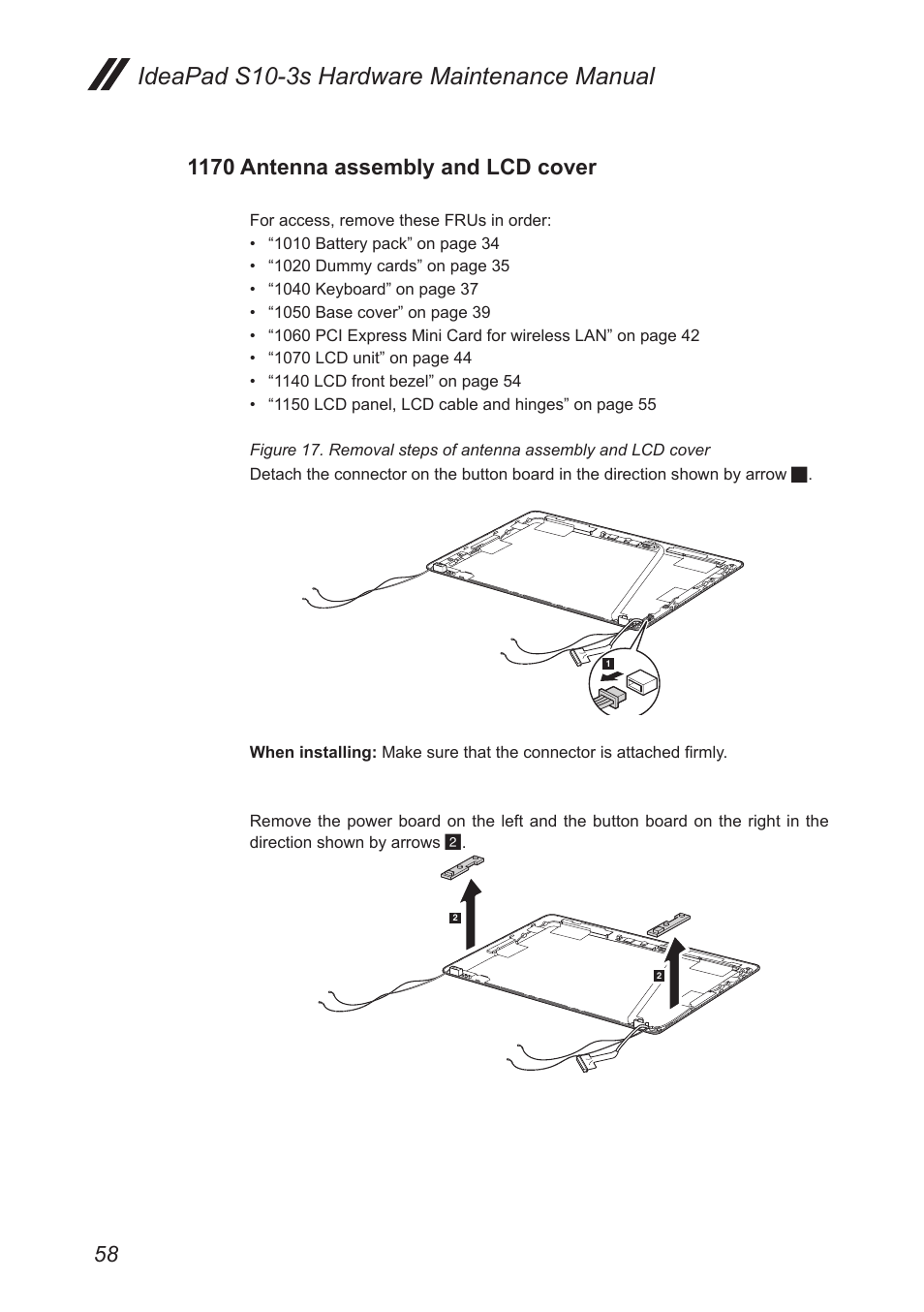 1170 antenna assembly and lcd cover, Ideapad s10-3s hardware maintenance manual | Lenovo IdeaPad S10-3s User Manual | Page 62 / 81