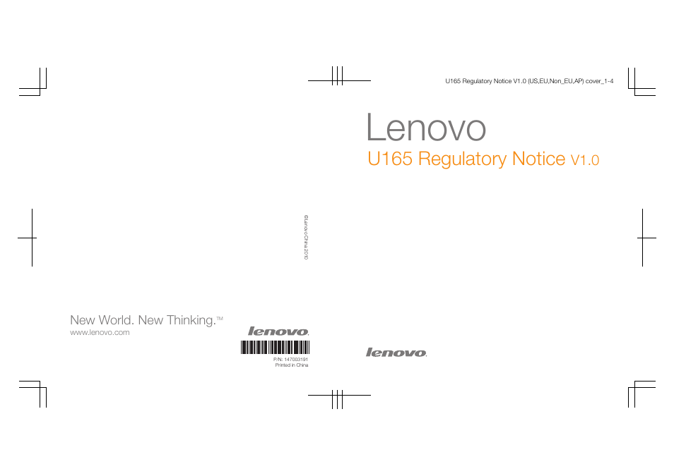 Lenovo, U165 regulatory notice, V1.0 | Lenovo IdeaPad U165 User Manual | Page 36 / 36