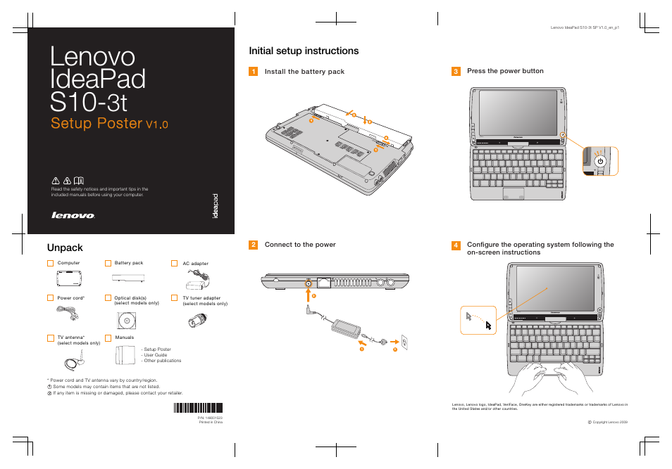 Lenovo IdeaPad S10-3t User Manual | 2 pages