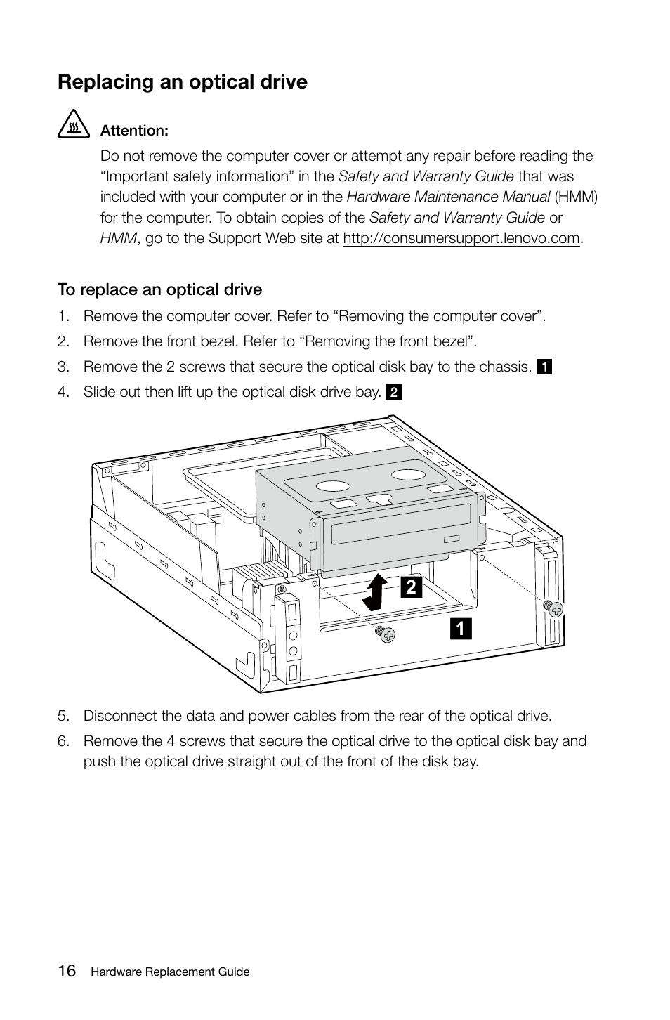 Replacing an optical drive | Lenovo 3000 H310 Desktop User Manual | Page 19 / 29