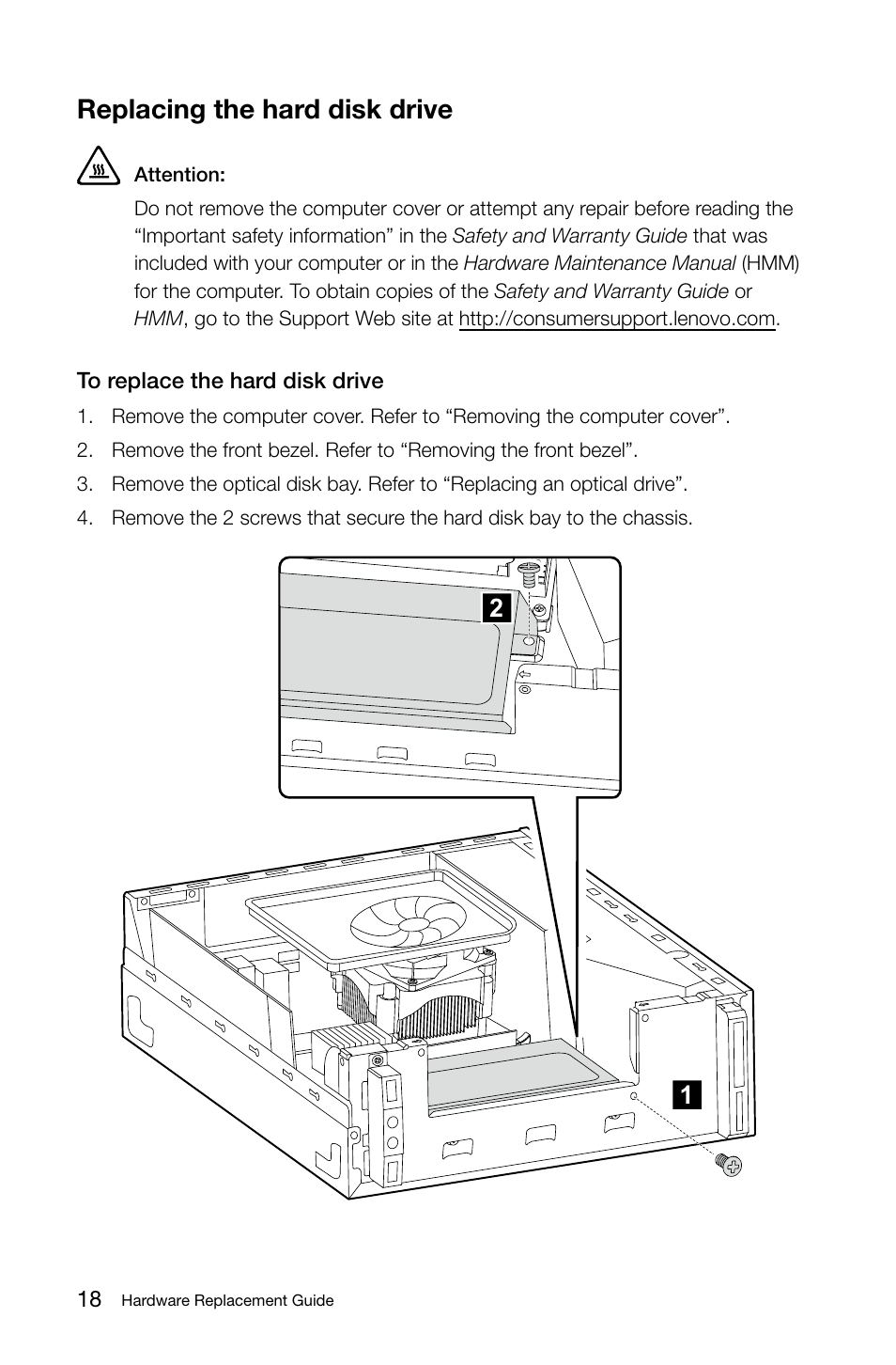 Replacing the hard disk drive | Lenovo 3000 H310 Desktop User Manual | Page 21 / 29