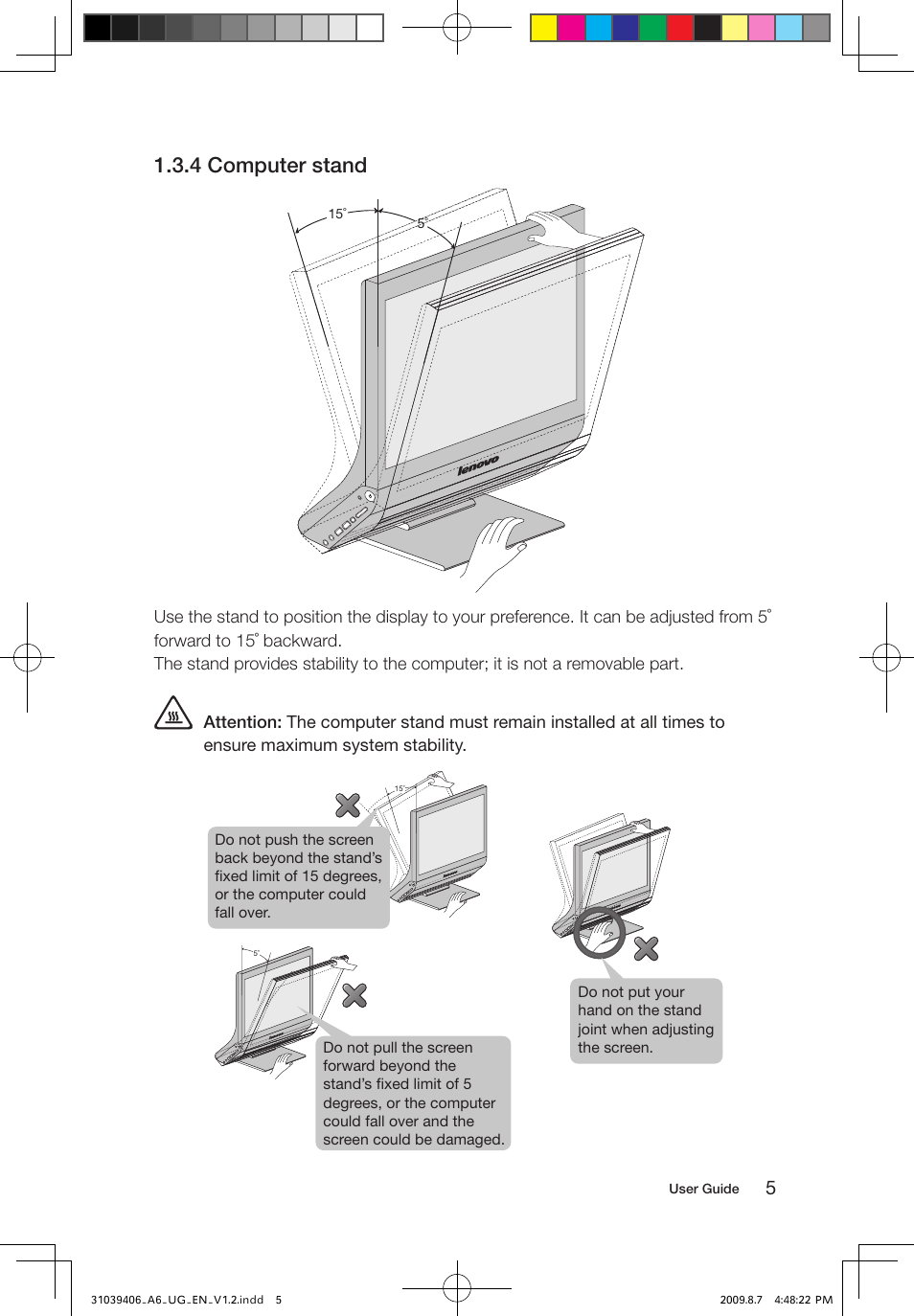 4 computer stand | Lenovo IdeaCentre A600 User Manual | Page 10 / 41