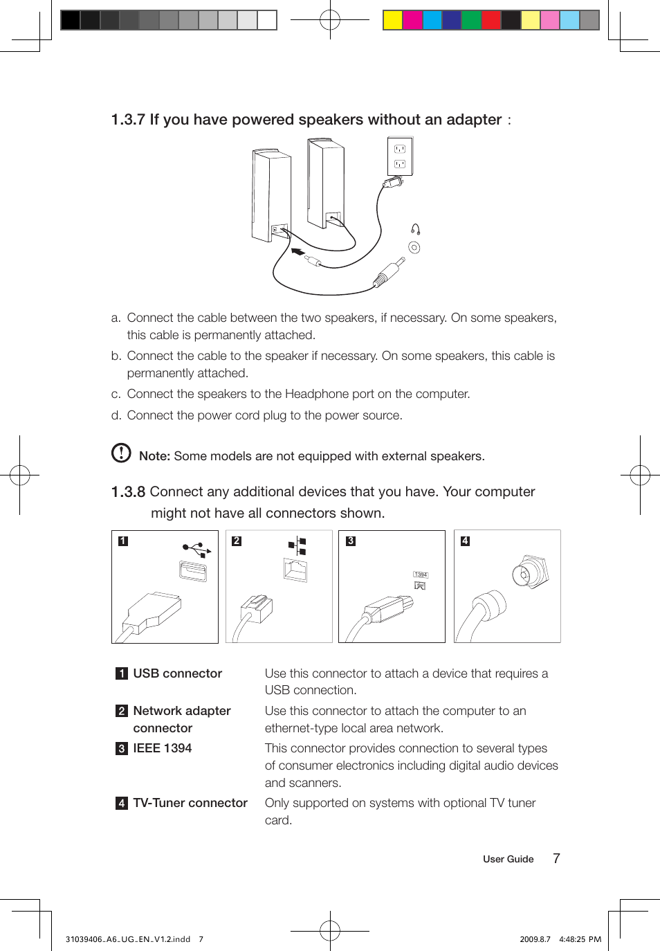 7 if you have powered speakers without an adapter | Lenovo IdeaCentre A600 User Manual | Page 12 / 41