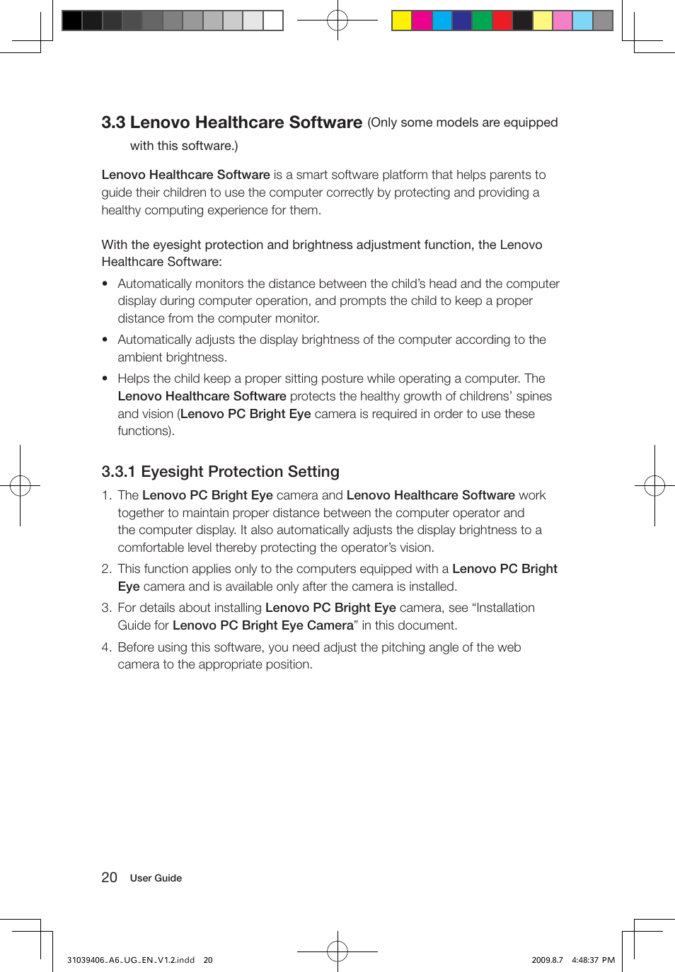 3 lenovo healthcare software, 1 eyesight protection setting | Lenovo IdeaCentre A600 User Manual | Page 25 / 41