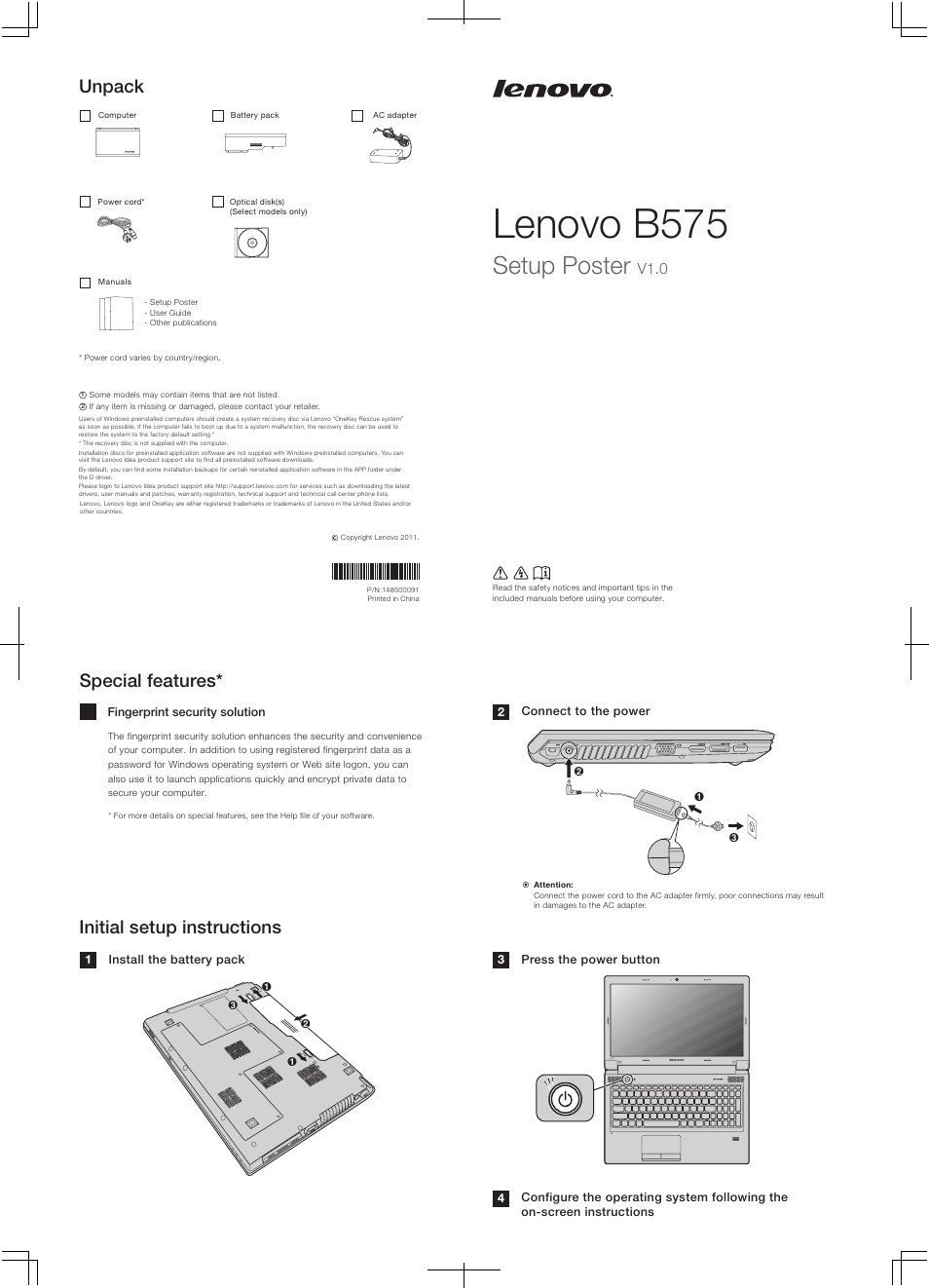 Lenovo B575 Notebook User Manual | 2 pages