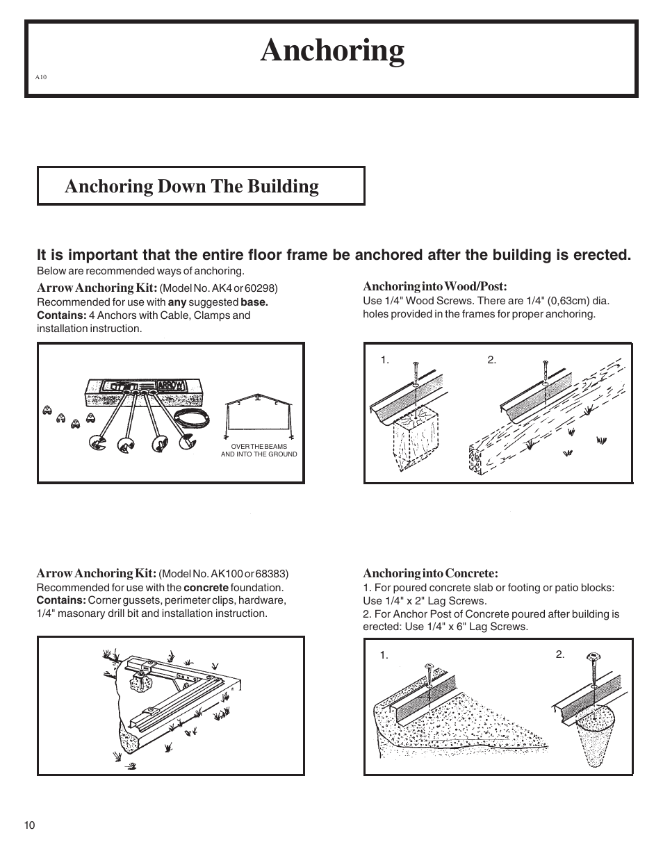 Anchoring, Anchoring down the building | Arrow Plastic SA8662-A User Manual | Page 10 / 32