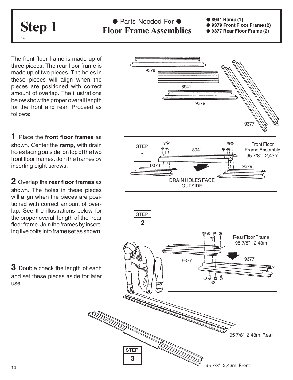 Step 1, Floor frame assemblies, Parts needed for | Arrow Plastic SA8662-A User Manual | Page 14 / 32