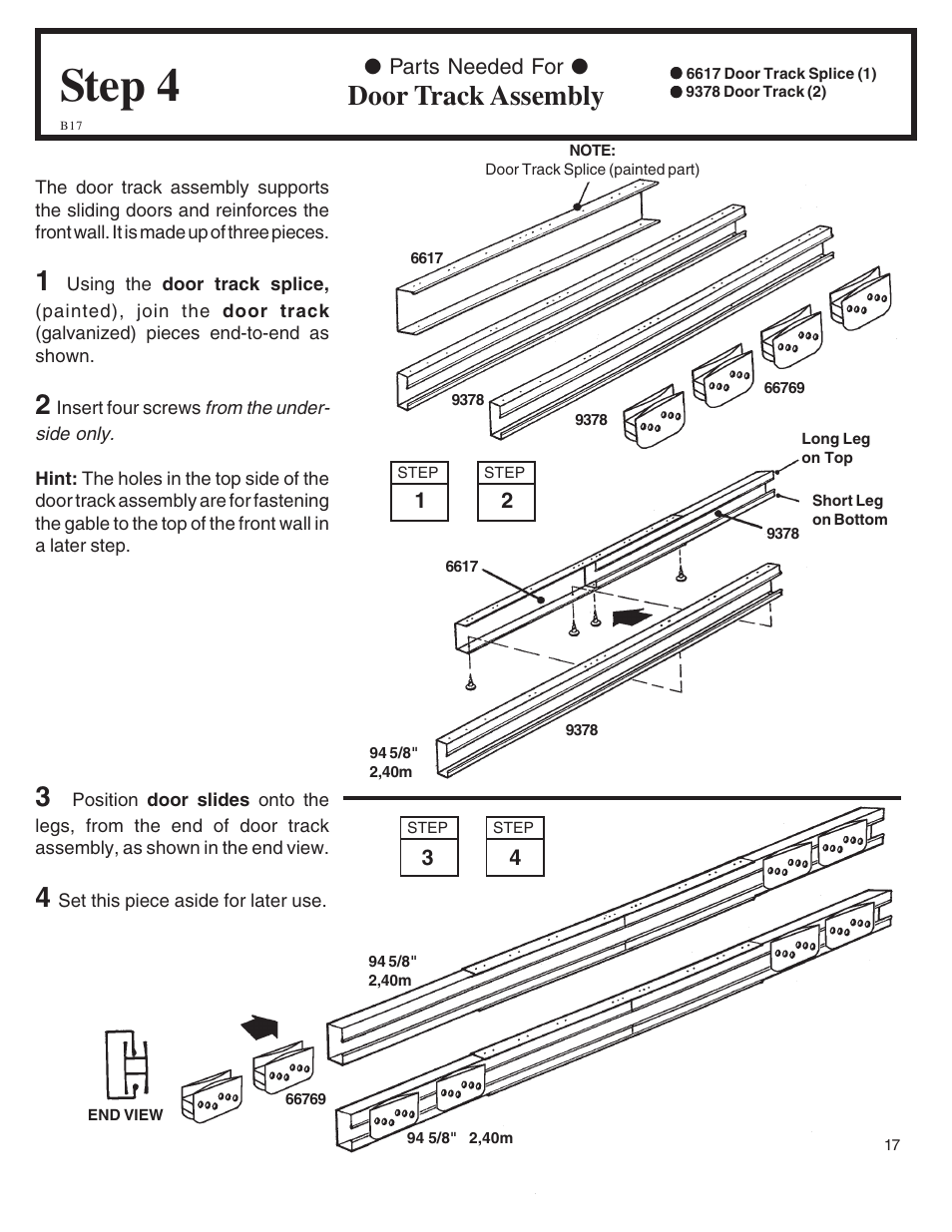 Step 4, Door track assembly | Arrow Plastic SA8662-A User Manual | Page 17 / 32