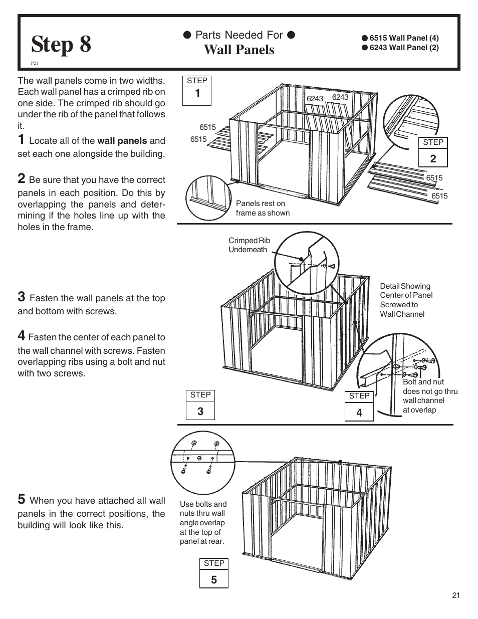 Step 8, Wall panels | Arrow Plastic SA8662-A User Manual | Page 21 / 32