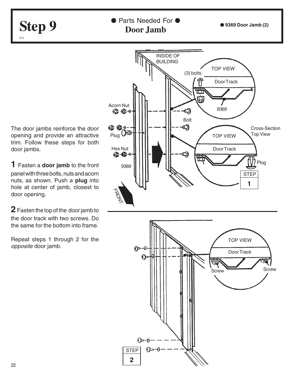 Step 9, Door jamb, Parts needed for | Arrow Plastic SA8662-A User Manual | Page 22 / 32