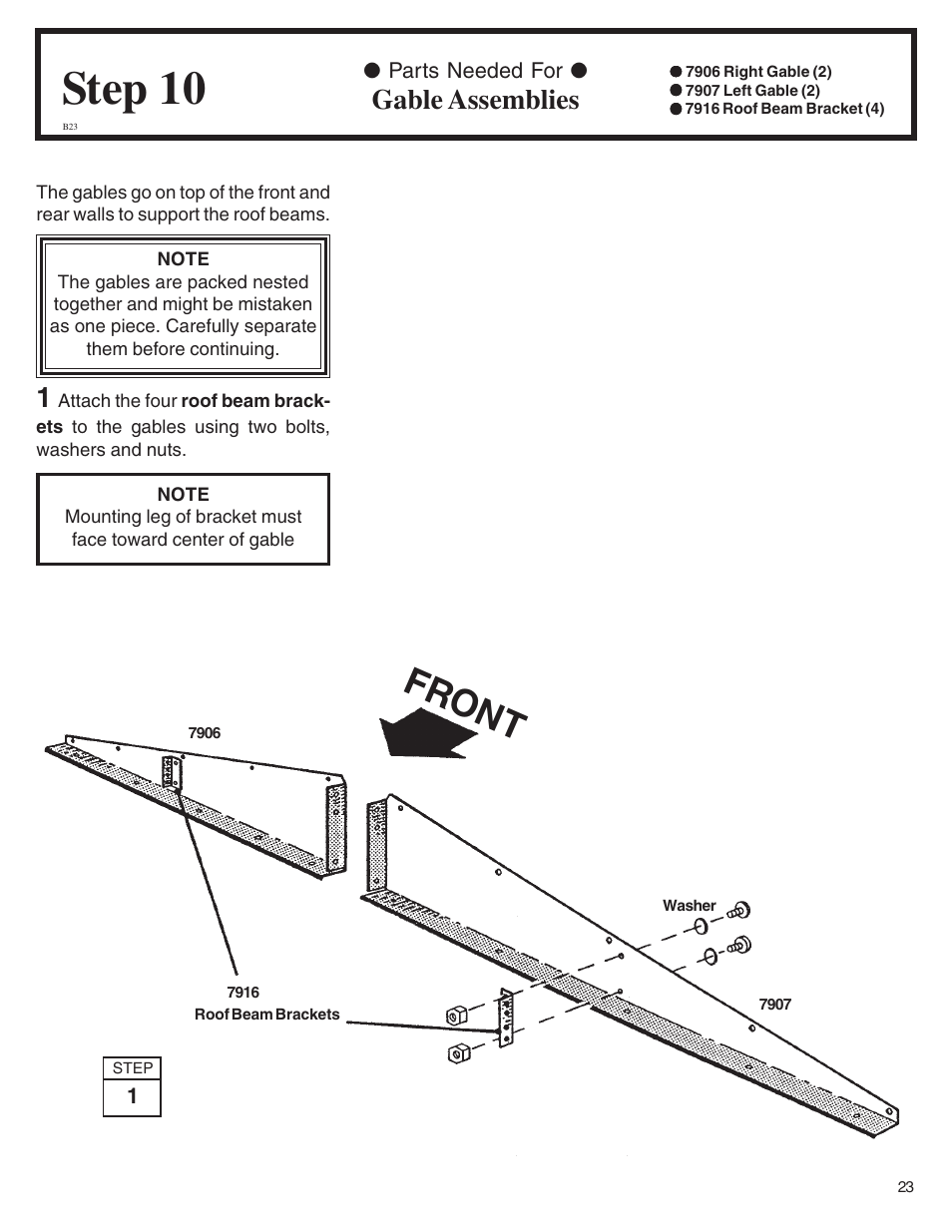 Step 10, Fr ont, Gable assemblies | Arrow Plastic SA8662-A User Manual | Page 23 / 32