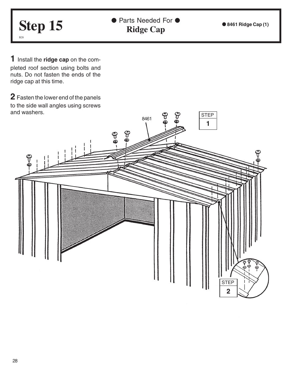 Step 15, Ridge cap | Arrow Plastic SA8662-A User Manual | Page 28 / 32