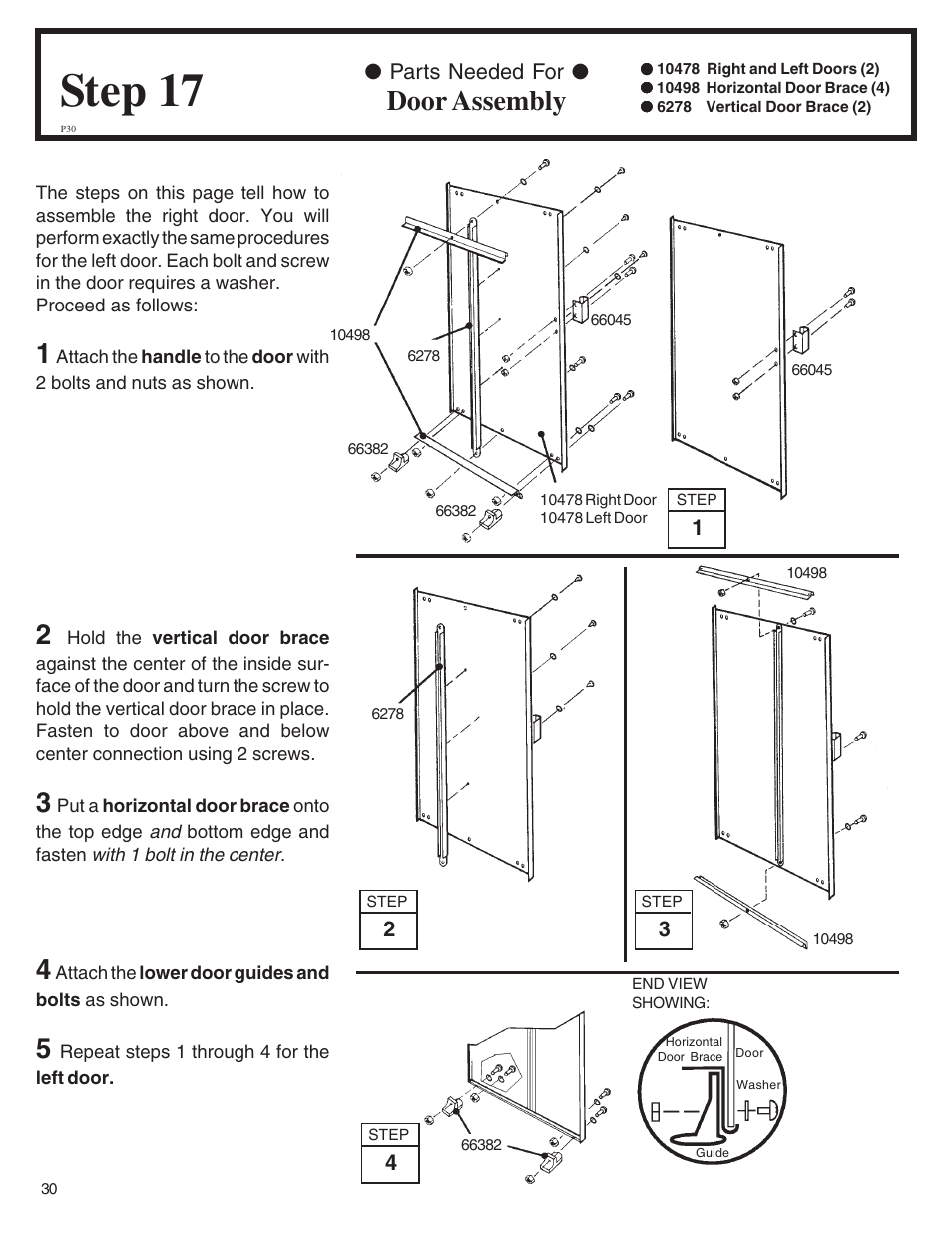 Step 17, Door assembly, Parts needed for | Arrow Plastic SA8662-A User Manual | Page 30 / 32