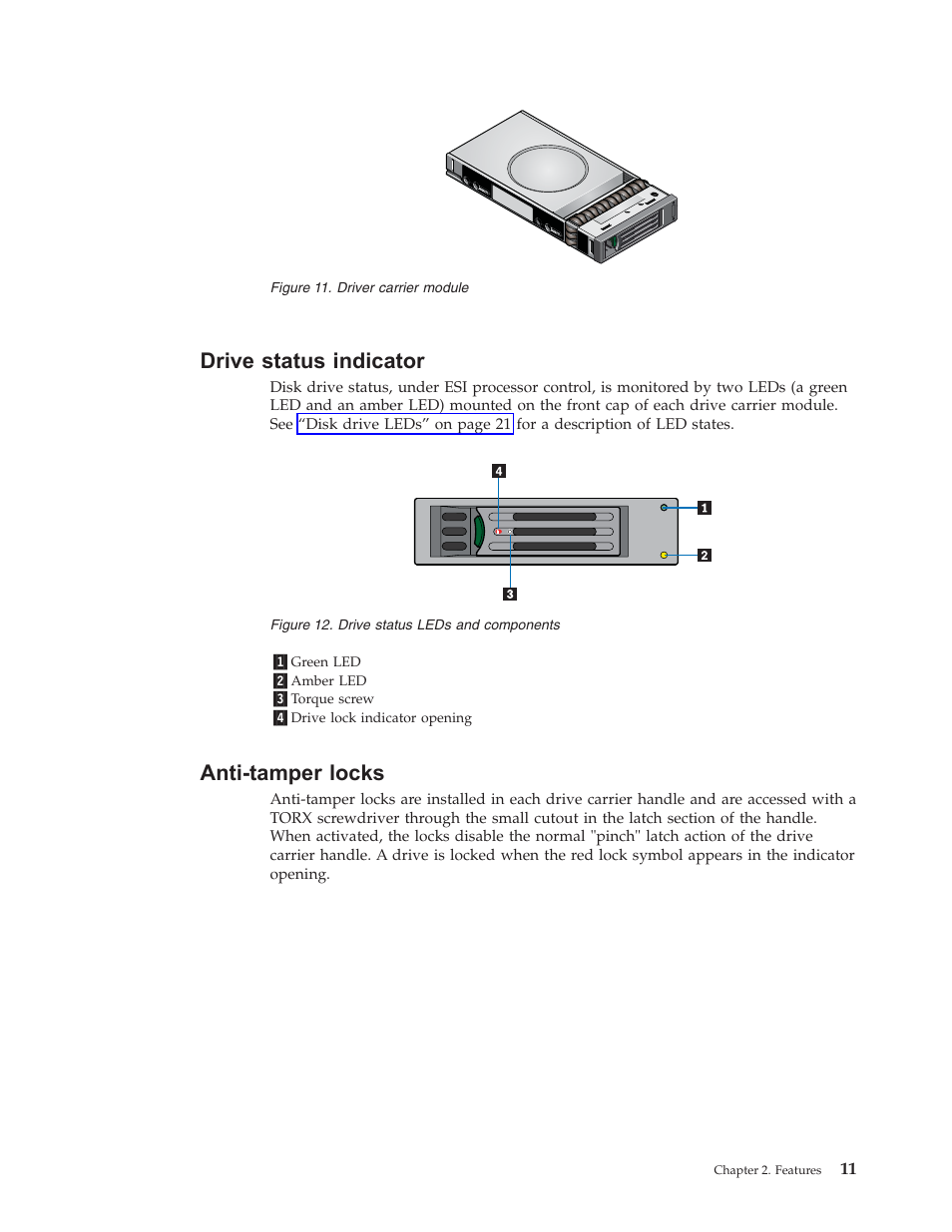 Drive status indicator, Anti-tamper locks, Drive | Status, Indicator, Anti-tamper, Locks | Lenovo Secure Managed Client User Manual | Page 19 / 44