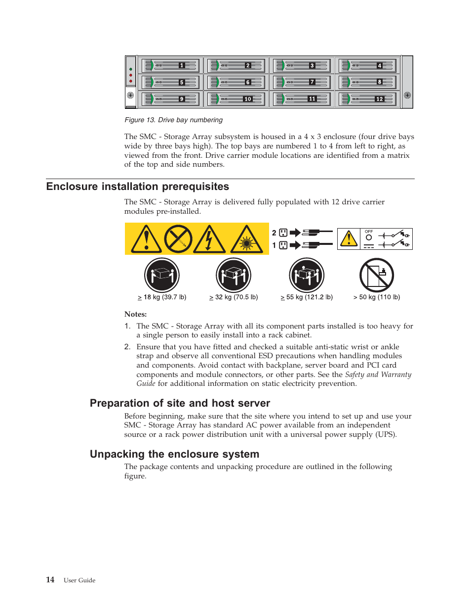 Enclosure installation prerequisites, Preparation of site and host server, Unpacking the enclosure system | Enclosure, Installation, Prerequisites, Preparation, Site, Host, Server | Lenovo Secure Managed Client User Manual | Page 22 / 44