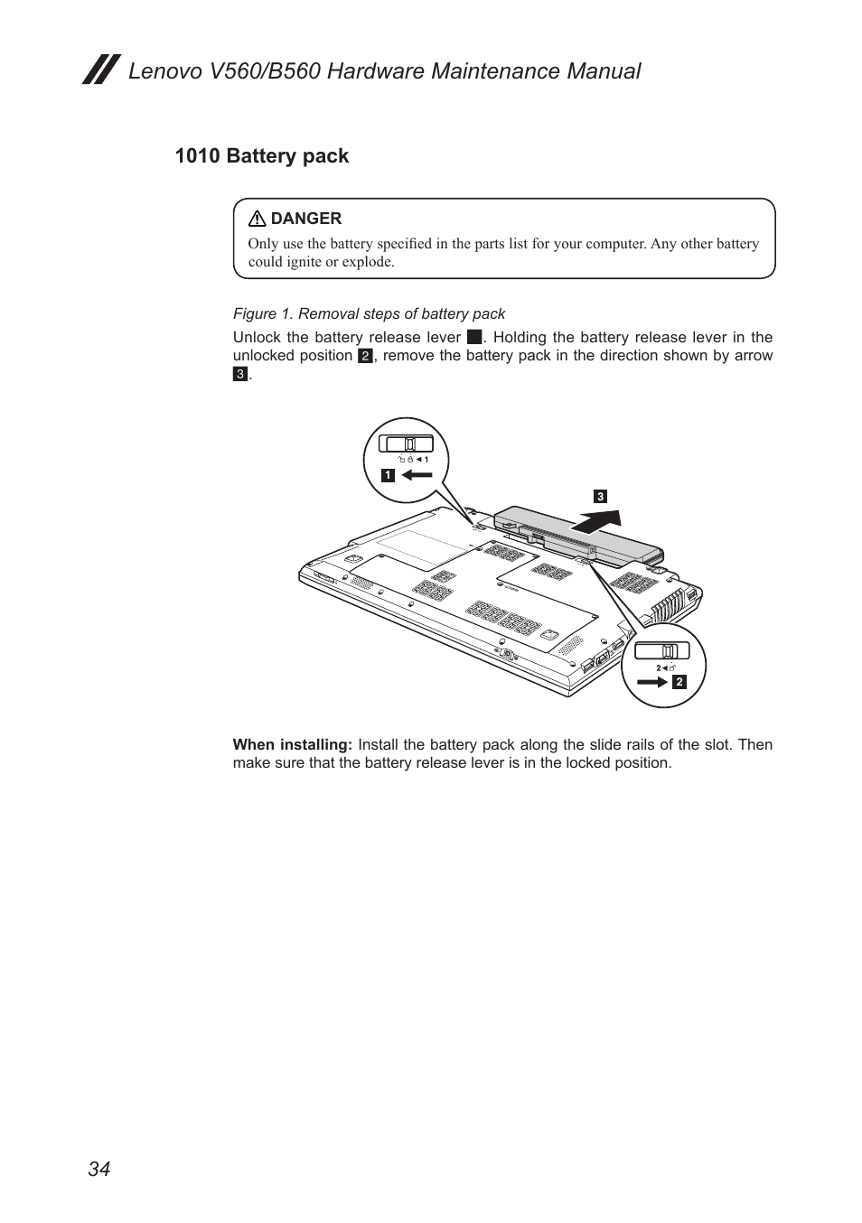 1010 battery pack | Lenovo V560 Notebook User Manual | Page 38 / 90