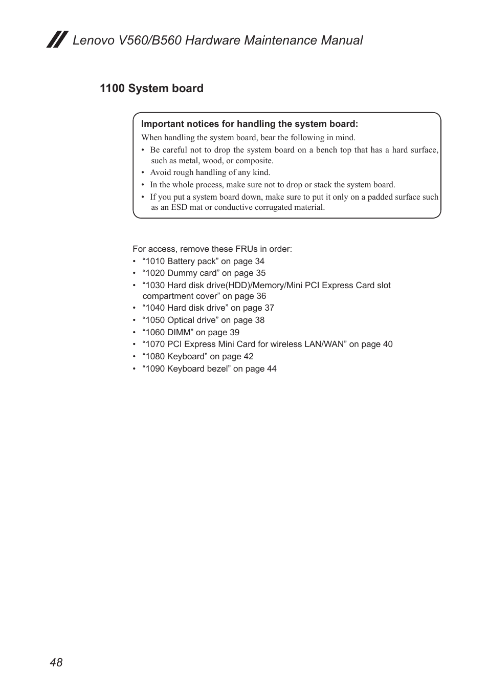 1100 system board | Lenovo V560 Notebook User Manual | Page 52 / 90