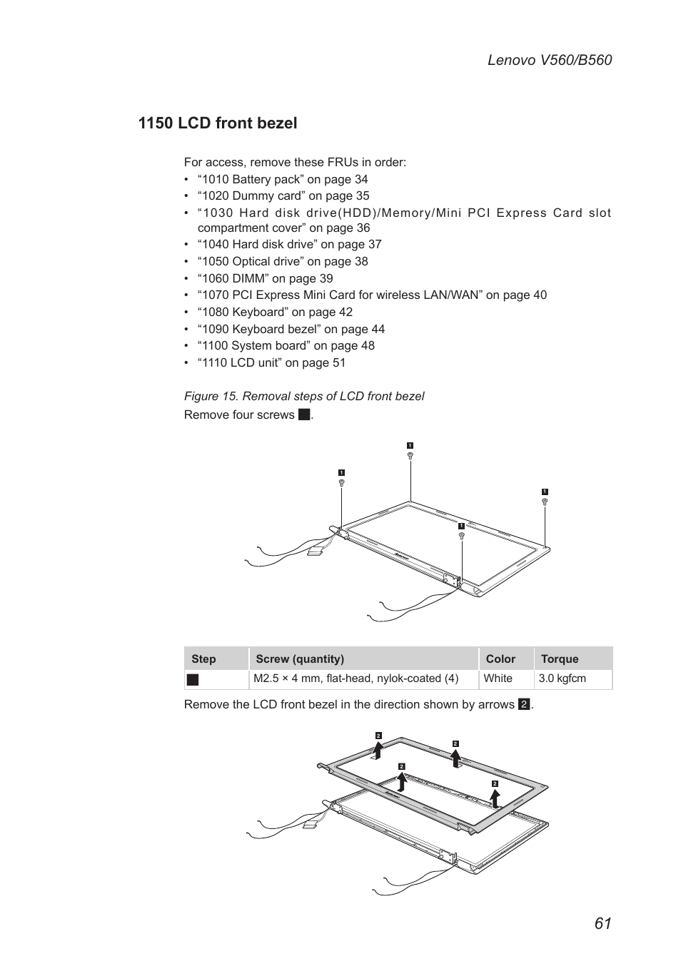 1150 lcd front bezel | Lenovo V560 Notebook User Manual | Page 65 / 90