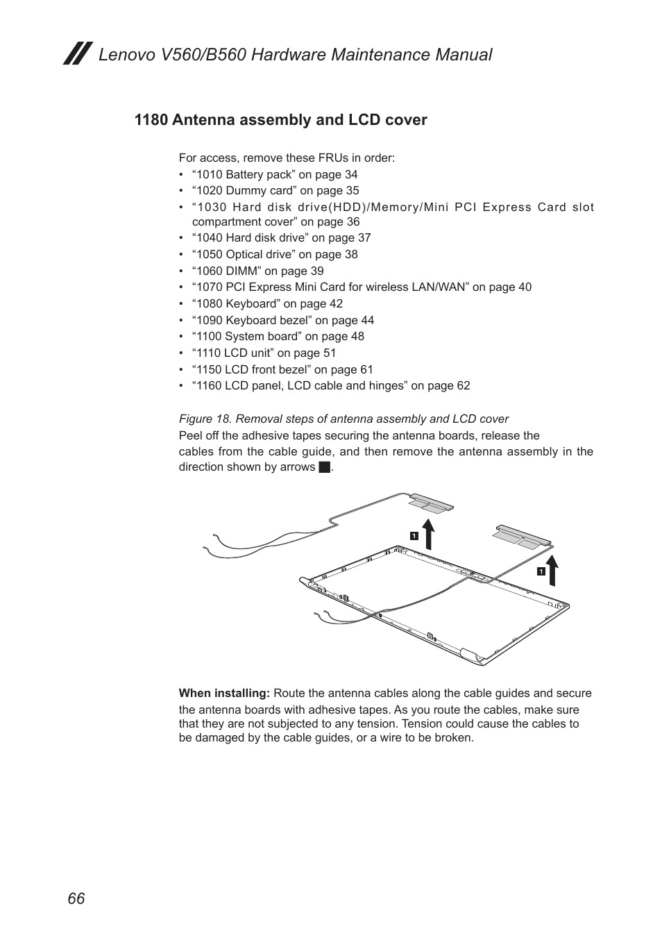 1180 antenna assembly and lcd cover | Lenovo V560 Notebook User Manual | Page 70 / 90