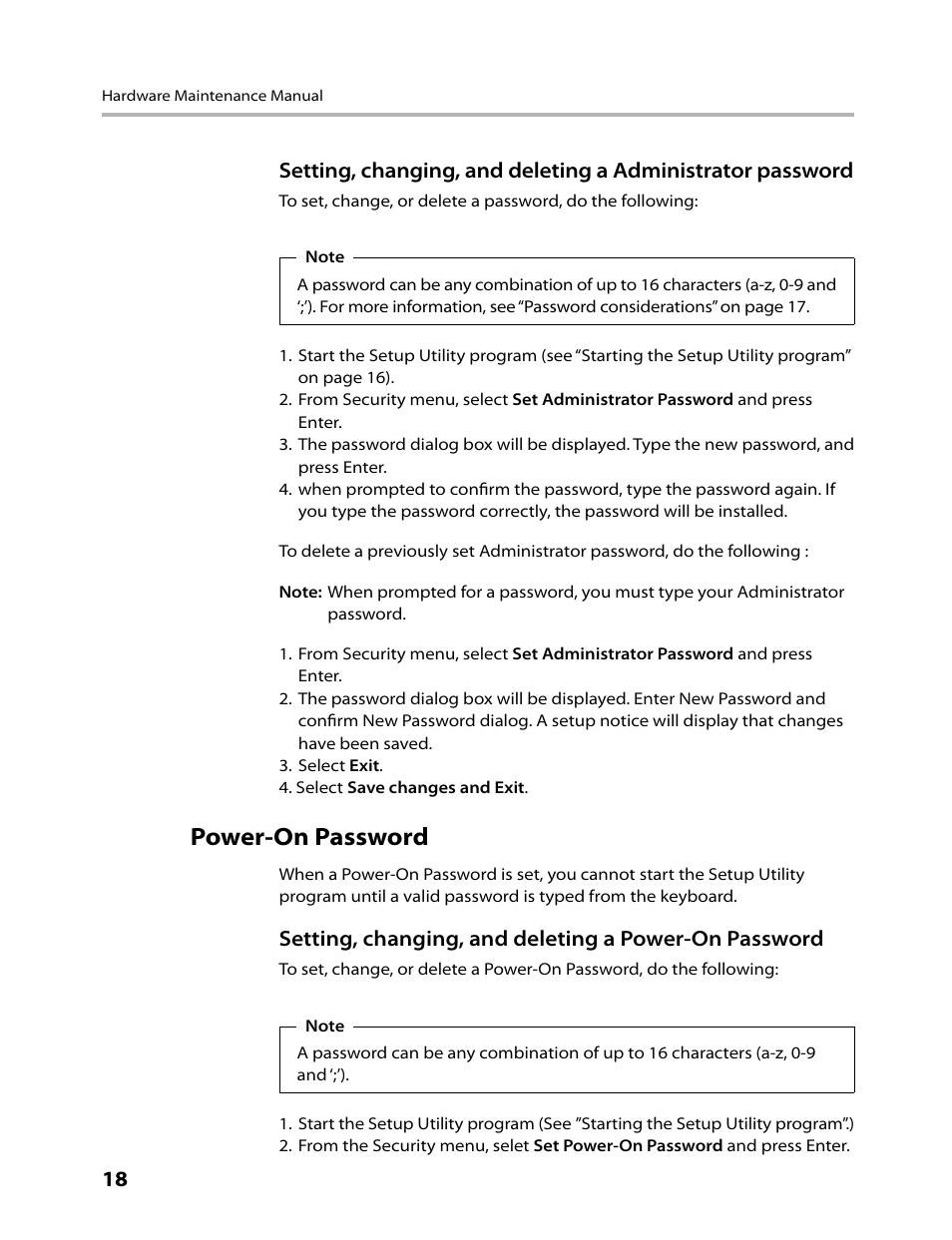 Power-on password | Lenovo C200 All-In-One User Manual | Page 20 / 56
