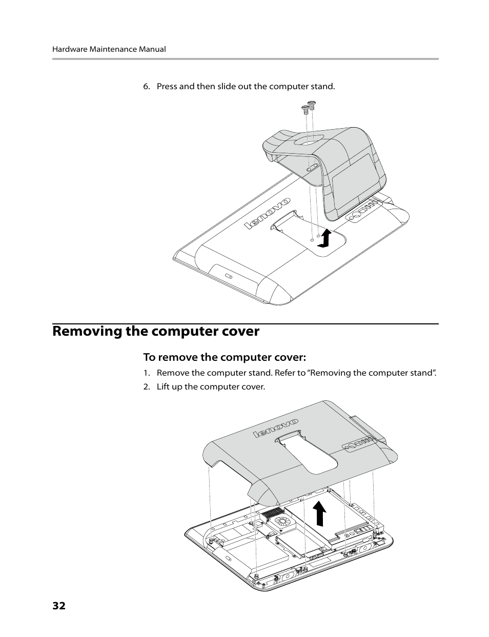 Removing the computer cover | Lenovo C200 All-In-One User Manual | Page 34 / 56