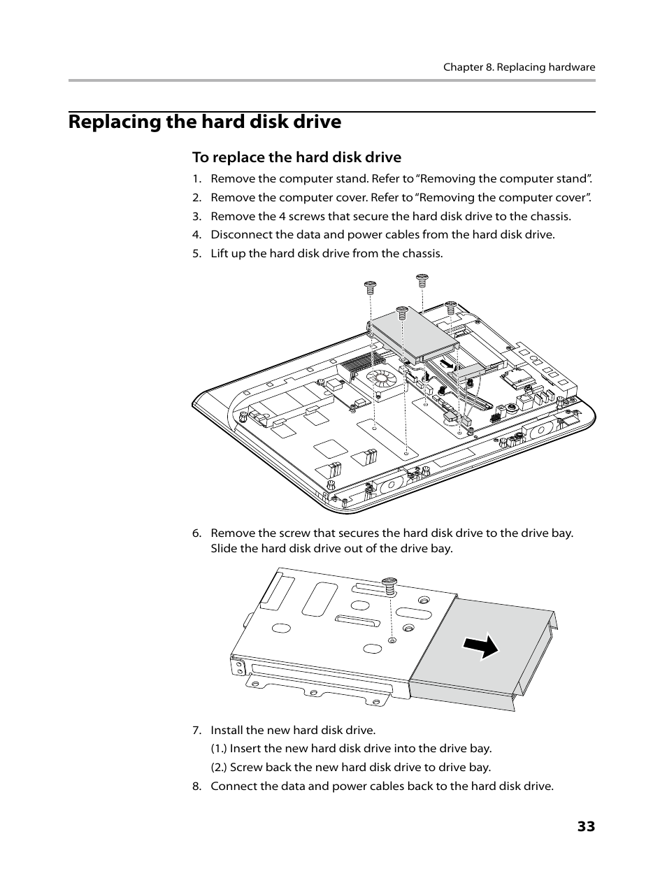 Replacing the hard disk drive | Lenovo C200 All-In-One User Manual | Page 35 / 56