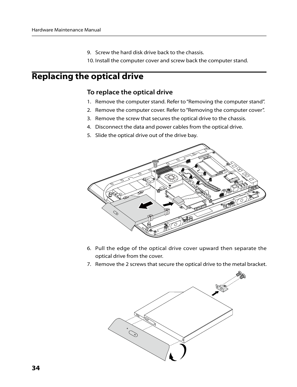 Replacing the optical drive | Lenovo C200 All-In-One User Manual | Page 36 / 56