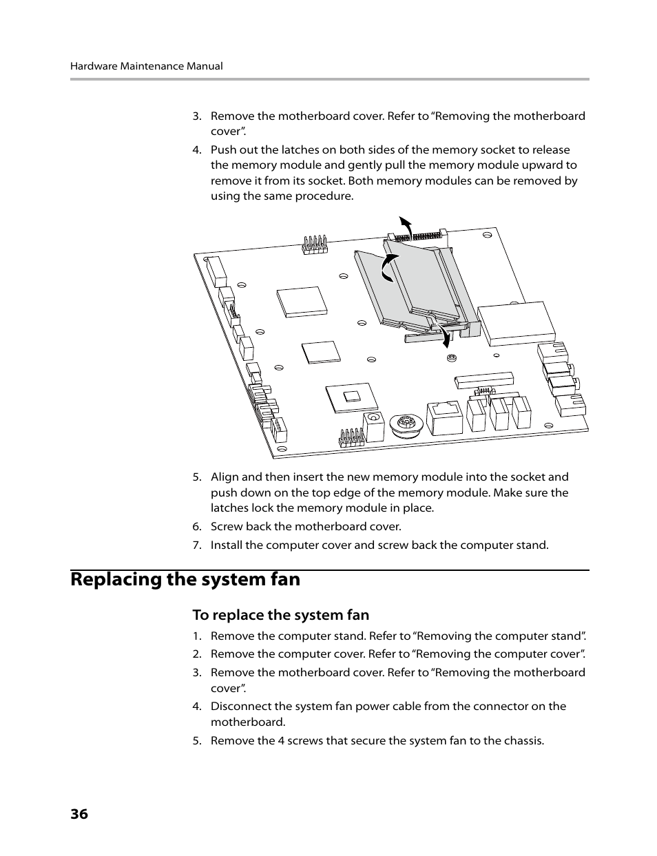 Replacing the system fan | Lenovo C200 All-In-One User Manual | Page 38 / 56