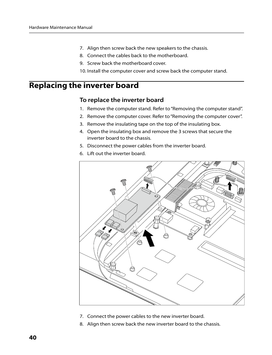 Replacing the inverter board | Lenovo C200 All-In-One User Manual | Page 42 / 56