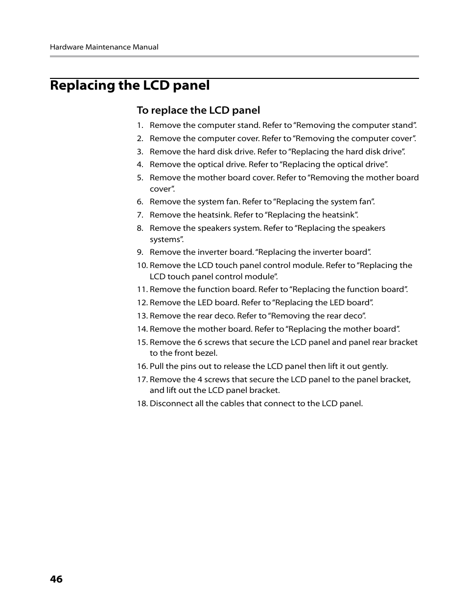 Replacing the lcd panel | Lenovo C200 All-In-One User Manual | Page 48 / 56