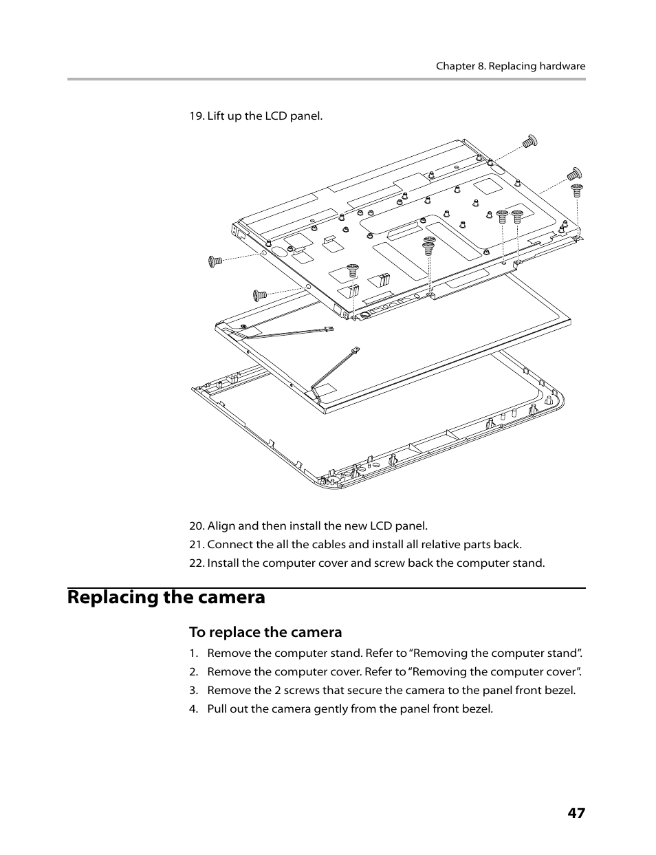 Replacing the camera | Lenovo C200 All-In-One User Manual | Page 49 / 56