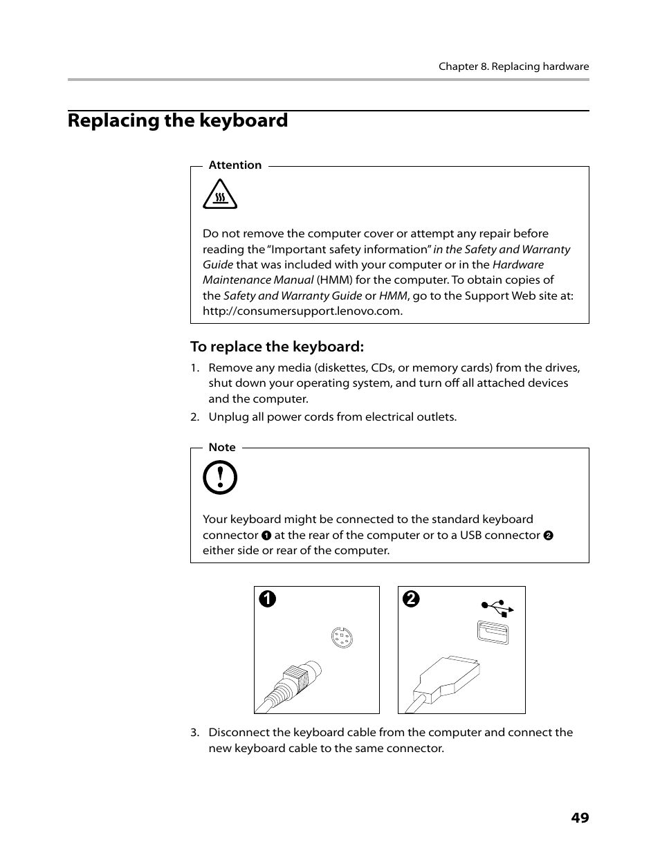 Replacing the keyboard | Lenovo C200 All-In-One User Manual | Page 51 / 56