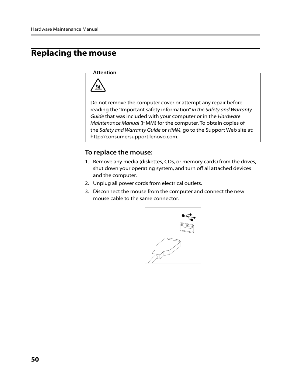Replacing the mouse | Lenovo C200 All-In-One User Manual | Page 52 / 56