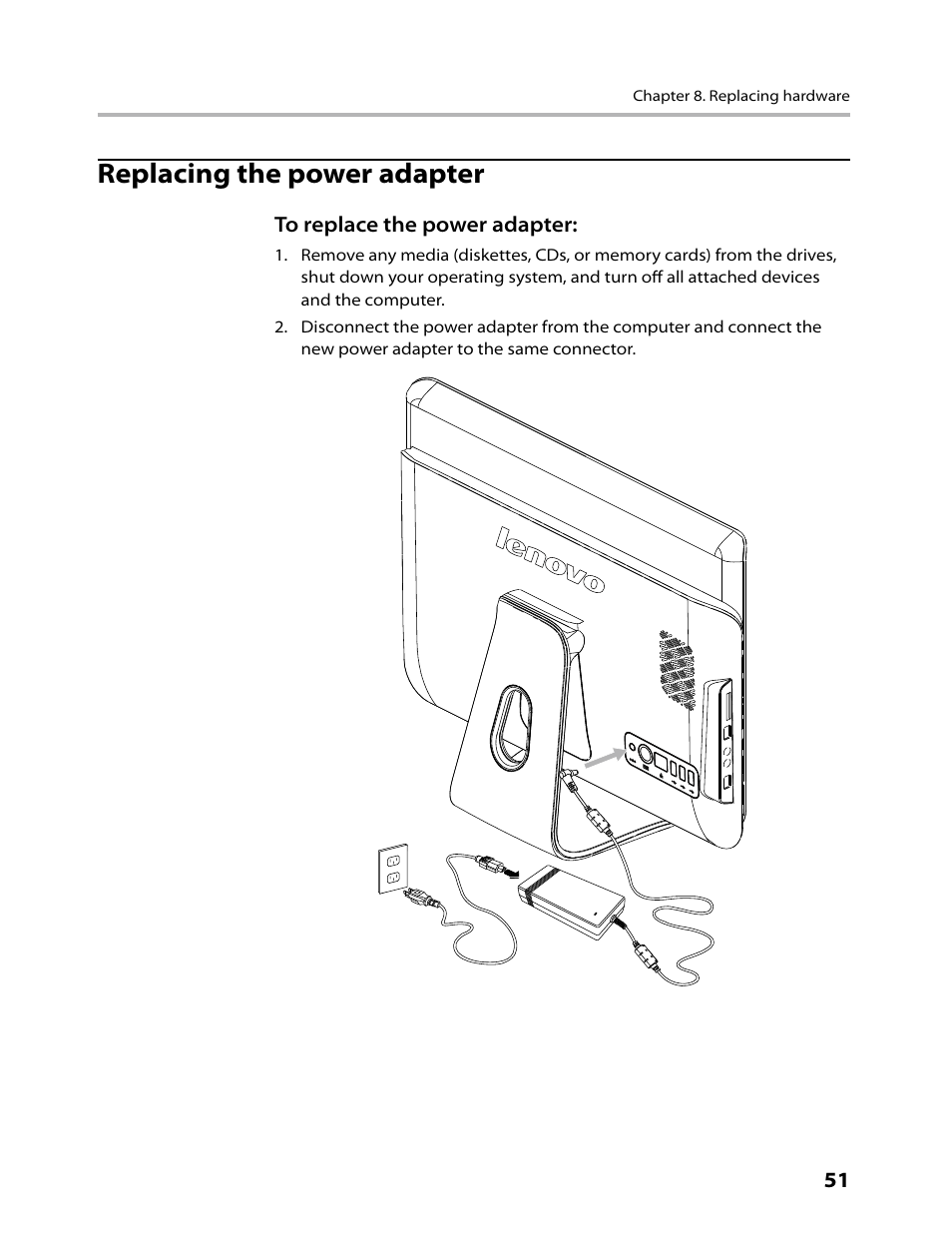 Replacing the power adapter | Lenovo C200 All-In-One User Manual | Page 53 / 56