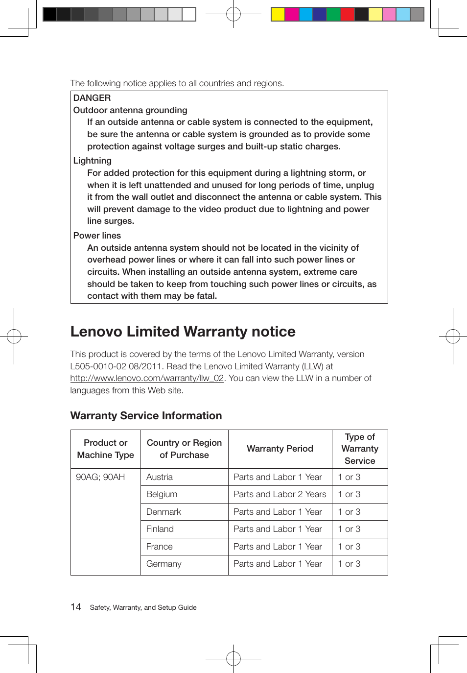 Lenovo limited warranty notice, Warranty service information | Lenovo M5800 Desktop User Manual | Page 15 / 24