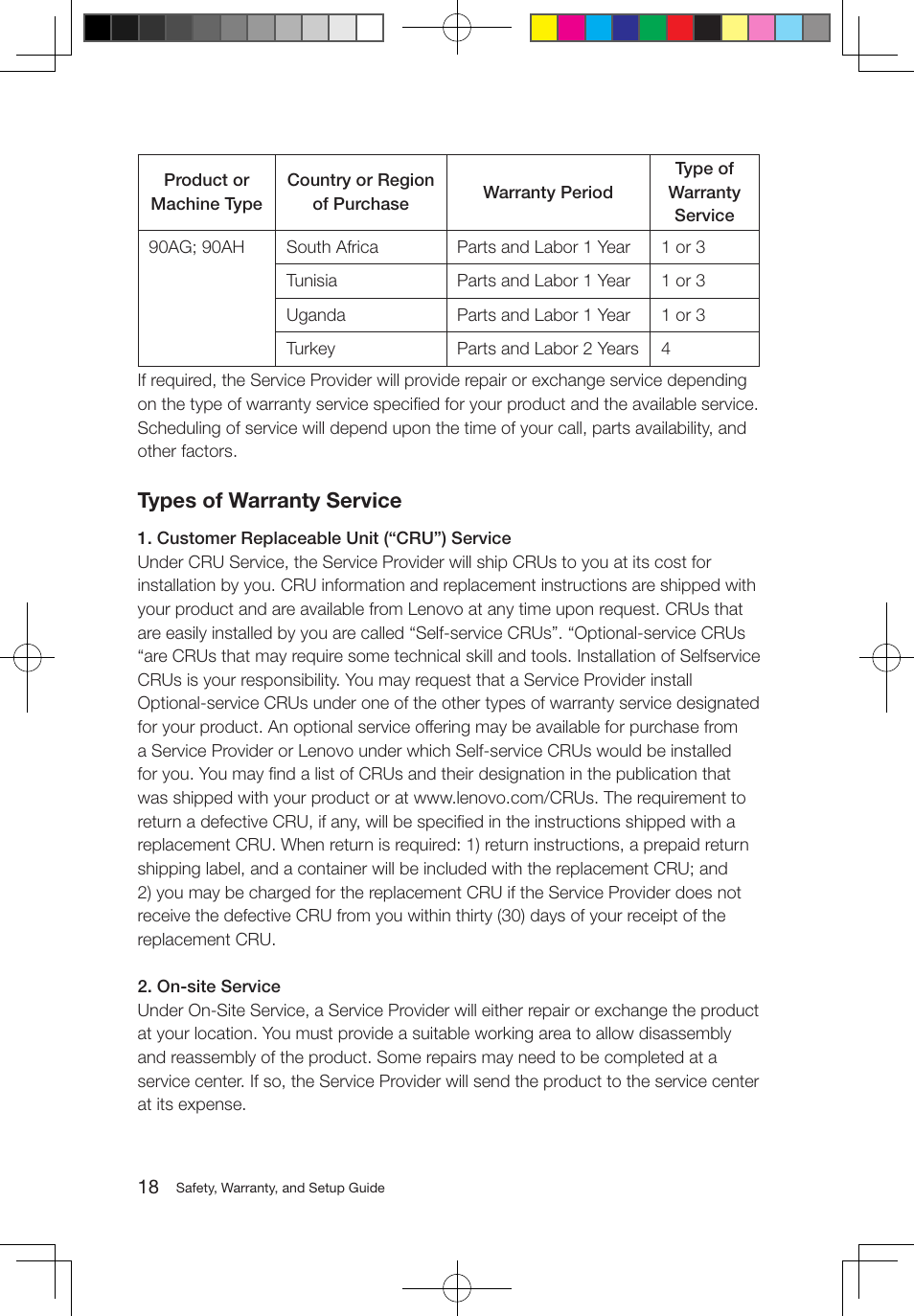Types of warranty service | Lenovo M5800 Desktop User Manual | Page 19 / 24