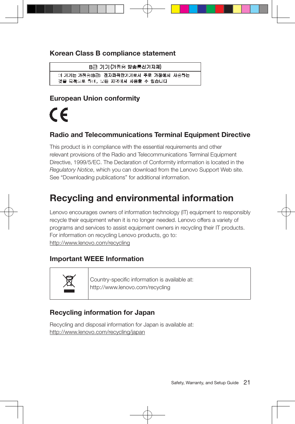 Recycling and environmental information | Lenovo M5800 Desktop User Manual | Page 22 / 24