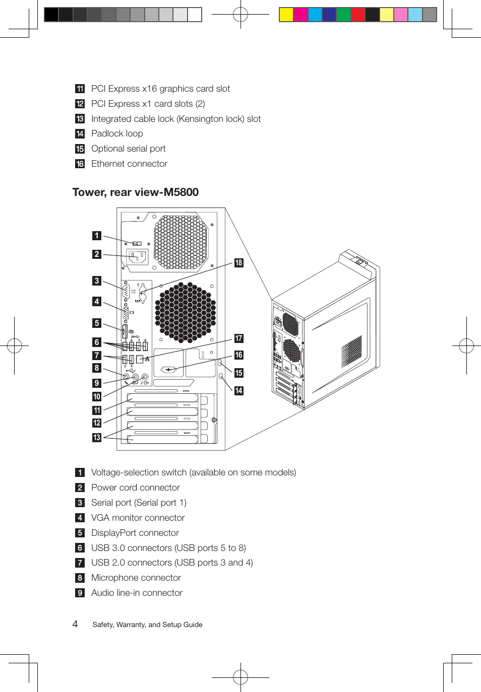Tower, rear view-m5800 | Lenovo M5800 Desktop User Manual | Page 5 / 24