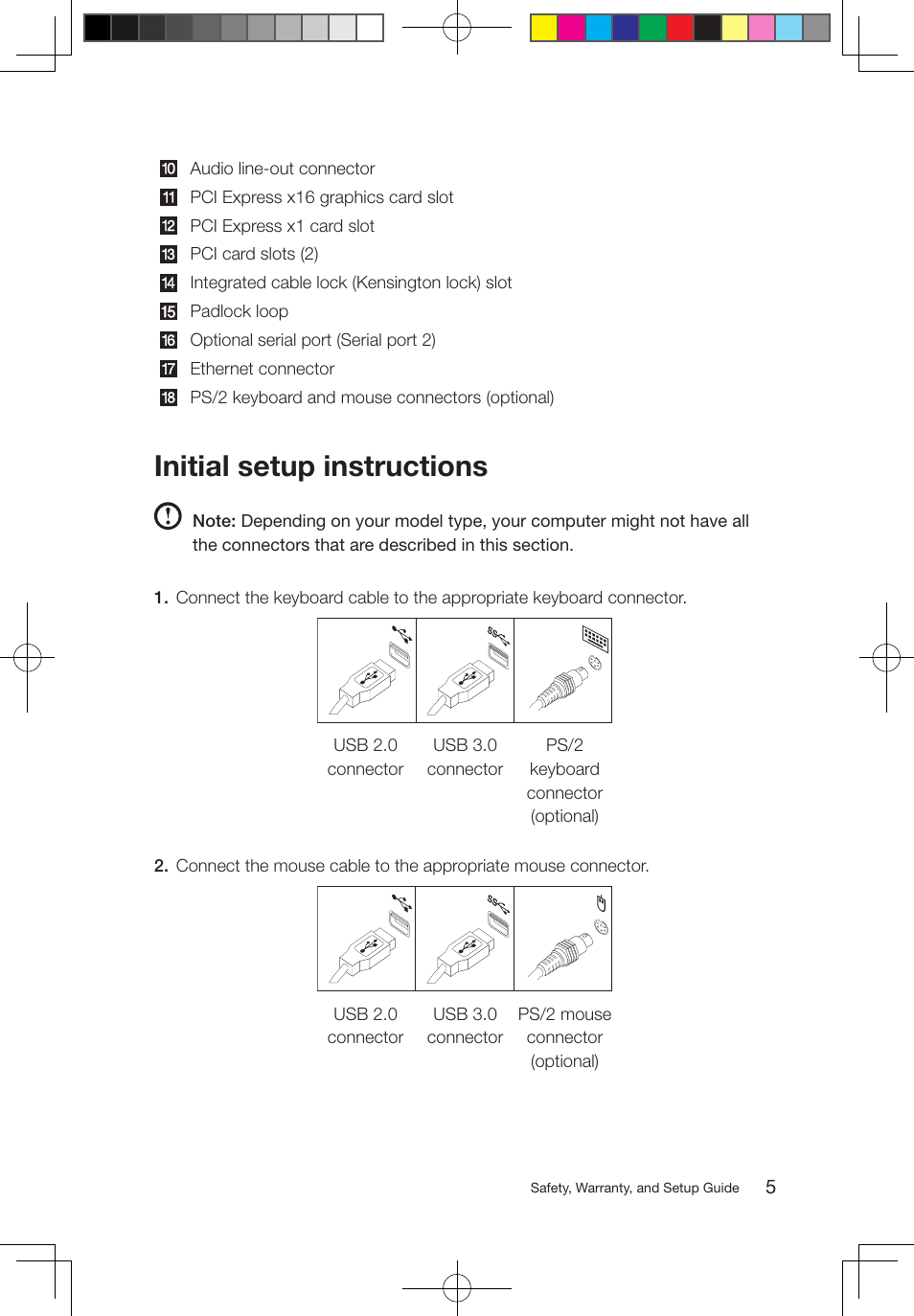 Initial setup instructions | Lenovo M5800 Desktop User Manual | Page 6 / 24