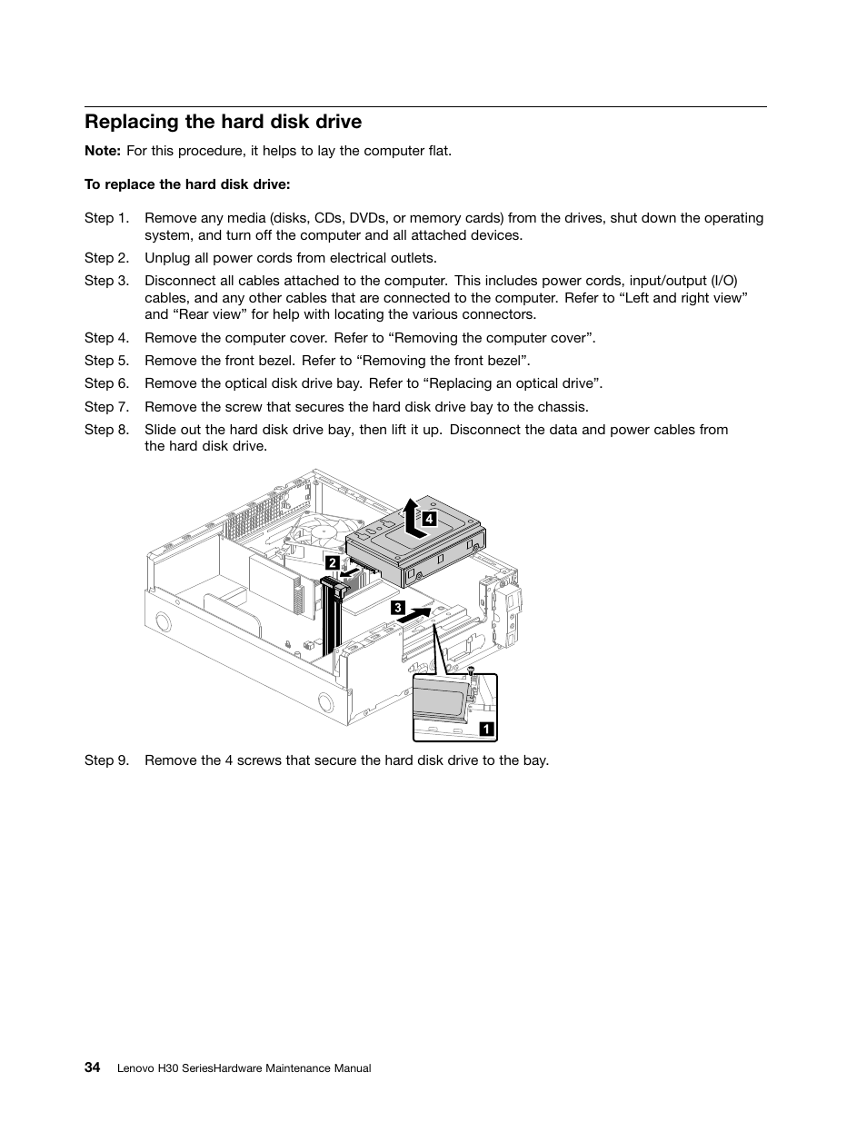 Replacing the hard disk drive | Lenovo H30-00 Desktop User Manual | Page 40 / 73