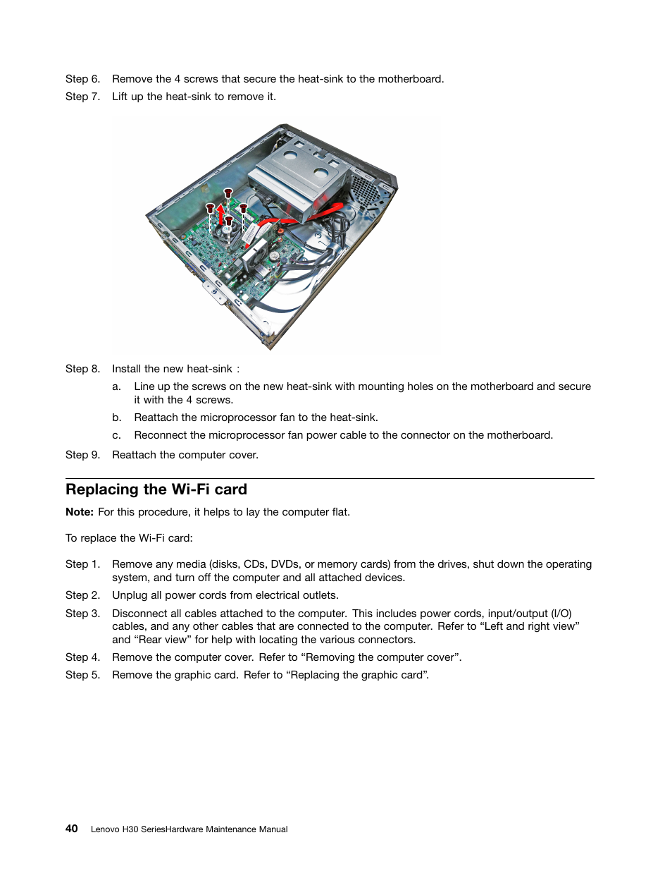 Replacing the wi-fi card | Lenovo H30-00 Desktop User Manual | Page 46 / 73