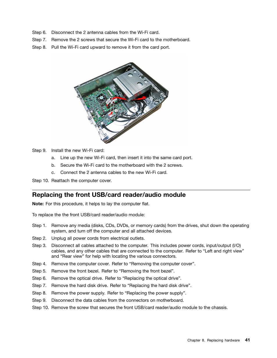 Replacing the front usb/card reader/audio module | Lenovo H30-00 Desktop User Manual | Page 47 / 73