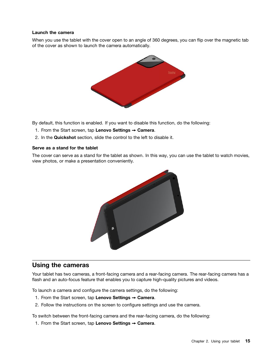 Using the cameras | Lenovo ThinkPad 8 User Manual | Page 23 / 74