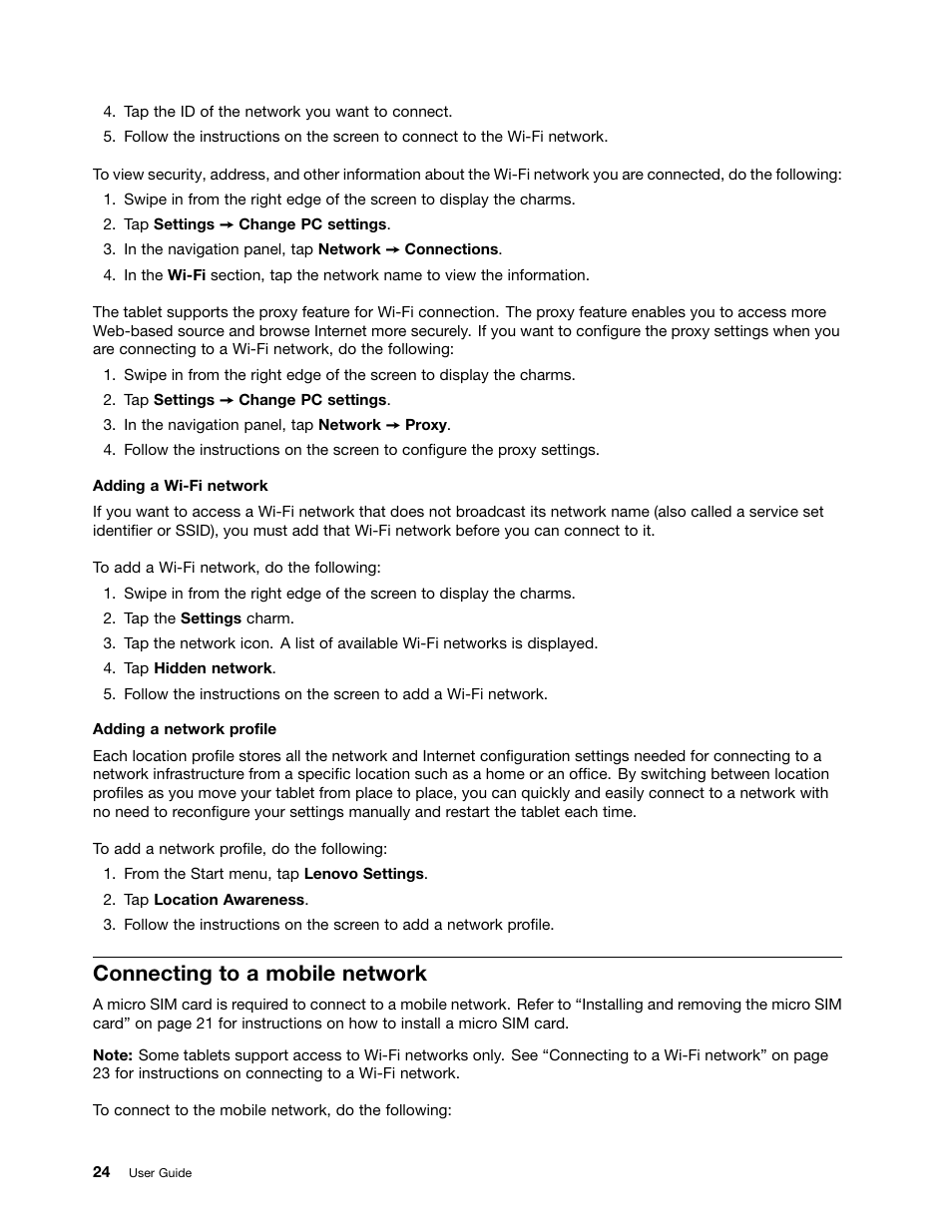 Connecting to a mobile network | Lenovo ThinkPad 8 User Manual | Page 32 / 74