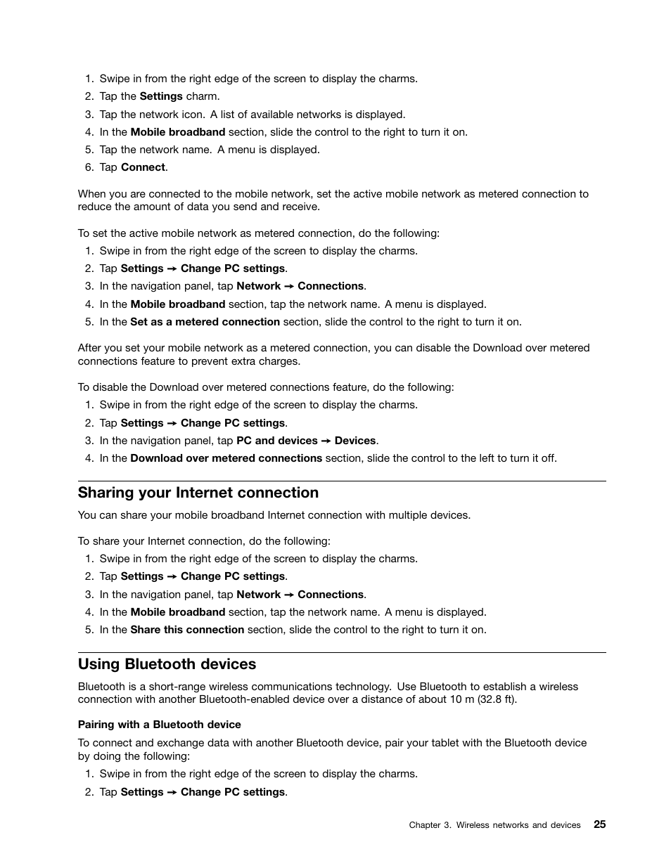 Sharing your internet connection, Using bluetooth devices | Lenovo ThinkPad 8 User Manual | Page 33 / 74