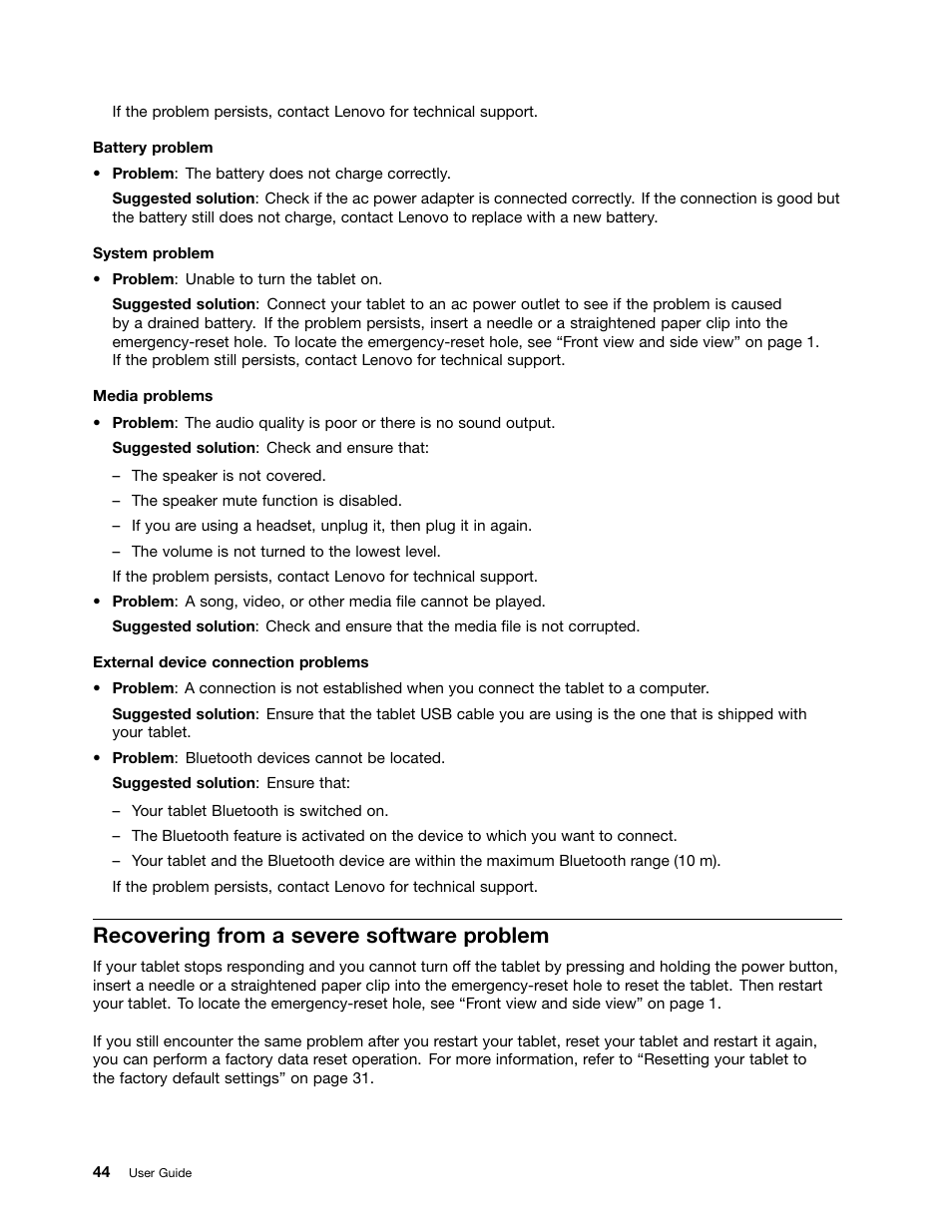 Recovering from a severe software problem | Lenovo ThinkPad 8 User Manual | Page 52 / 74