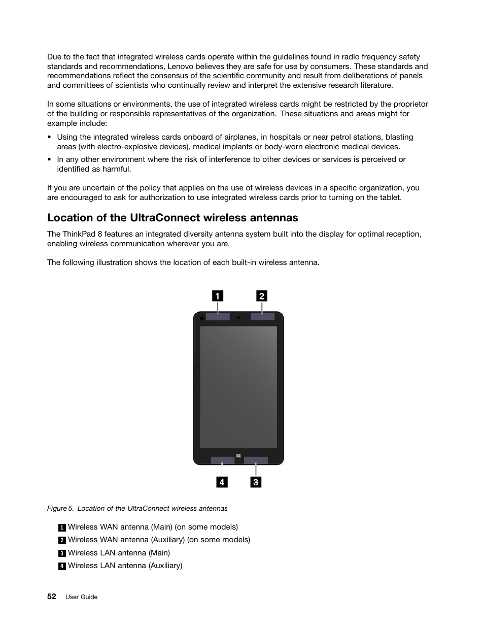 Location of the ultraconnect wireless antennas | Lenovo ThinkPad 8 User Manual | Page 60 / 74