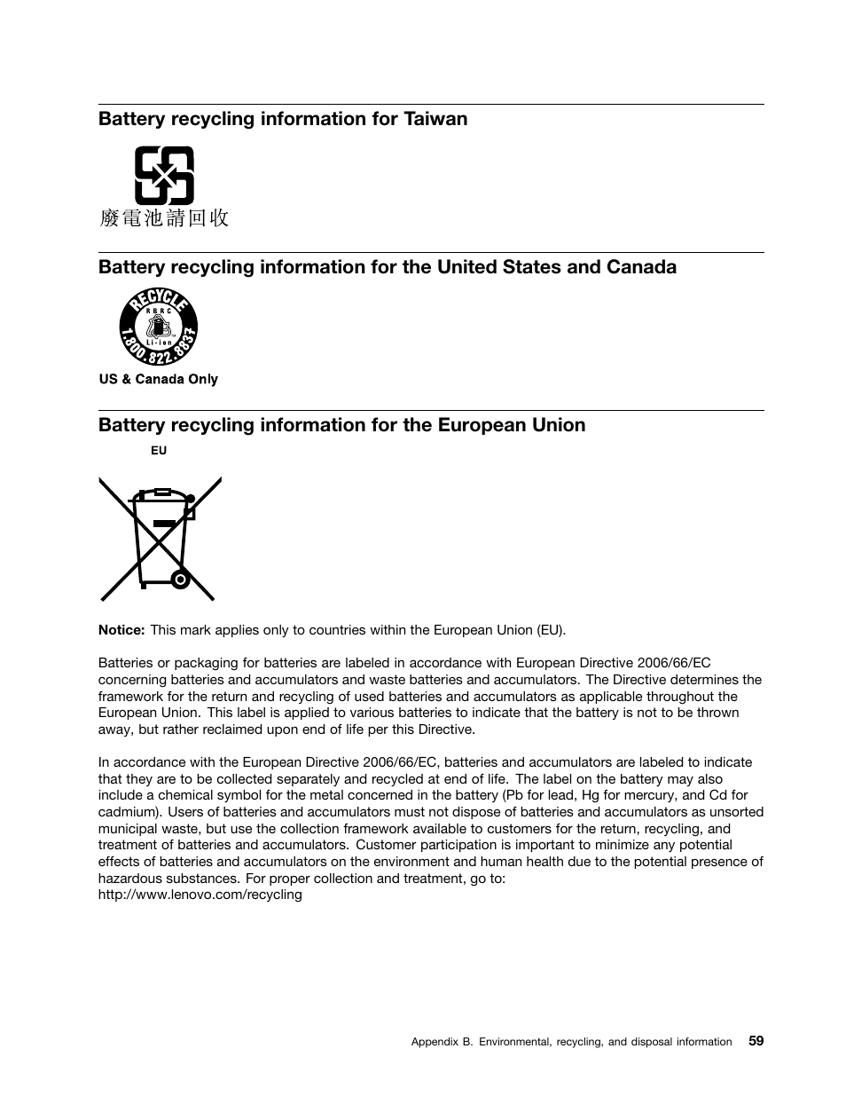 Battery recycling information for taiwan | Lenovo ThinkPad 8 User Manual | Page 67 / 74