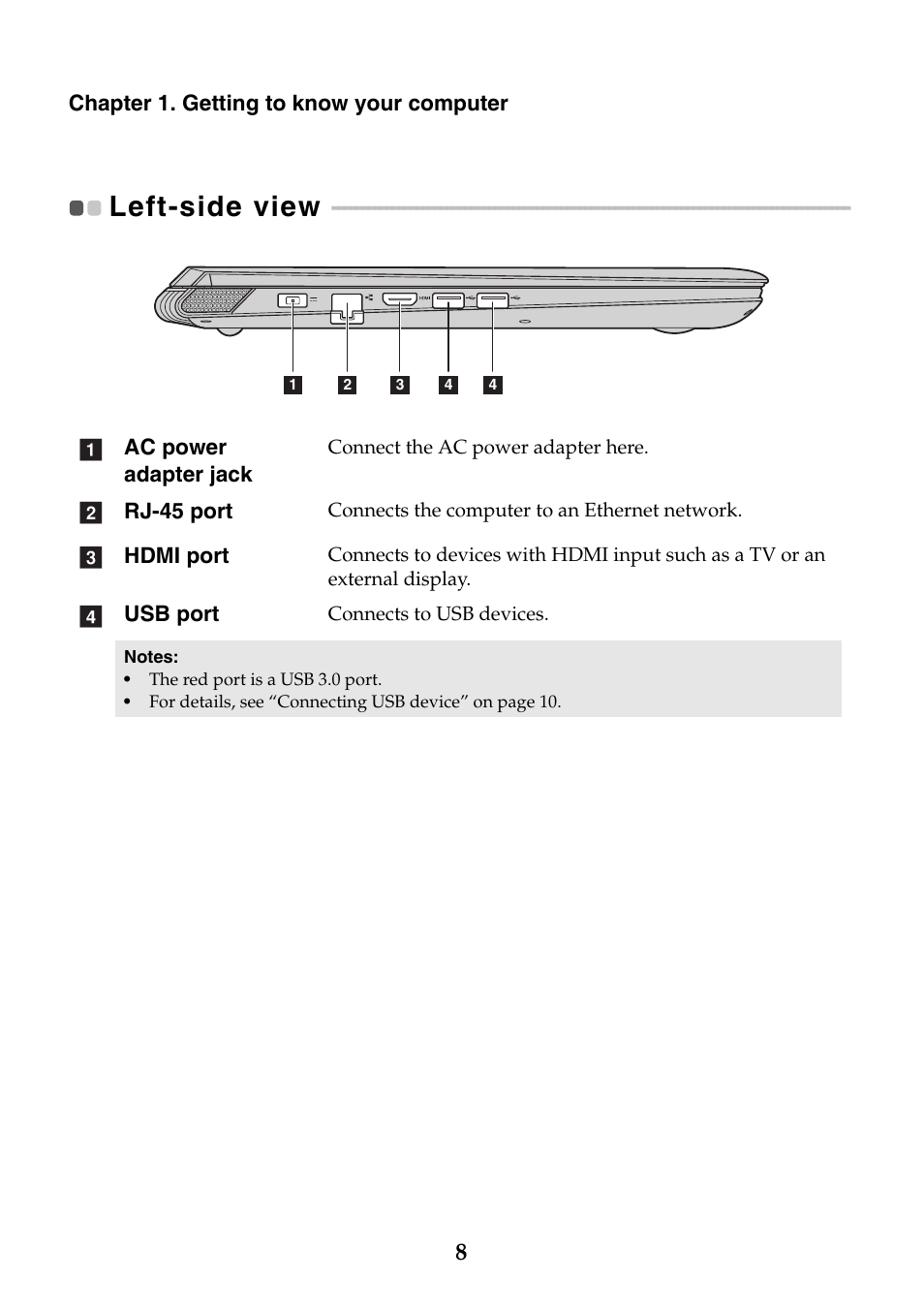 Left-side view | Lenovo Y40-70 User Manual | Page 14 / 38