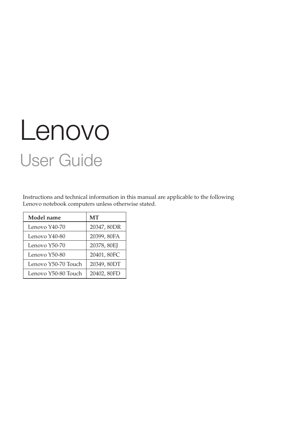 Lenovo, User guide | Lenovo Y40-70 User Manual | Page 3 / 38